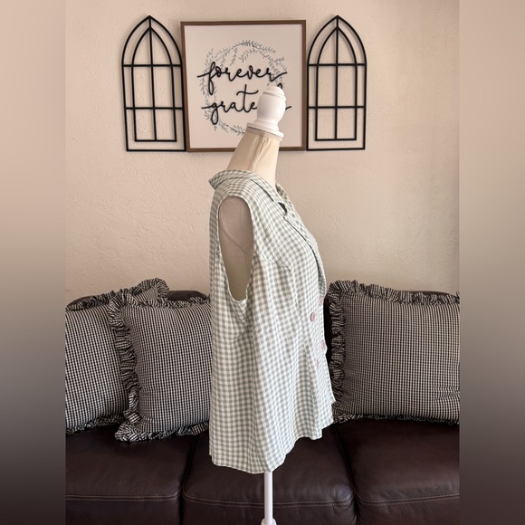 Vintage Pastel Green & Off White Gingham Button Up Vest No Size Summer Casual - Picture 6 of 11